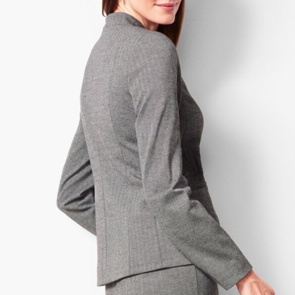 TALBOTS | Italian Luxe Knit Herringbone Front‎ Zip Collarless Blazer Jacket, 8 - Picture 2 of 8